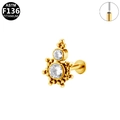 Golden G23 titanium labret stud with double white zircon stones and gold bead accents - Sun Motif Style-Gold (G23LAP468-G)