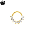 ASTM F136 titanium hinged segment ring in gold finish with seven clear zircon stones - Gold Fan Shaped Style (G23NR332-G1208)