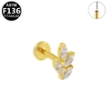 F136 titanium gold labret stud featuring leaf-shaped marquise clear zircon crystals - Gold Leaf Style (G23LAP504-G1208108)