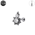 Silver ASTM F136 titanium labret stud with double round cubic zirconia and bead cluster - Sun Motif Style-Silver (G23LAP468-S)