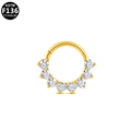 Golden G23 titanium hinged nose ring set with seven clear zircon stones on a white background - Gold Fan Shaped Style (G23NR332-G1210)