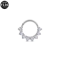 Silver G23 titanium clicker nose ring with seven inlaid white zircon stones - Silver Fan Shaped Style (G23NR332-S1208)