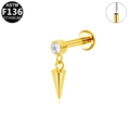 F136 Titanium gold labret stud with sparkling zircon and polished cone spike pendant - Gold Spike Dangle (G23LAP505-G1208088)
