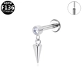 ASTM F136 titanium labret stud with a clear crystal and silver cone dangle spike - Silver Spike Dangle (G23LAP505-S1208083)
