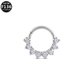 ASTM F136 titanium piercing ring with seven sparkling white claw-set zirconias - Silver Fan Shaped Style (G23NR332-S1210)