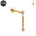 Golden ASTM F136 titanium labret stud with zircon pendant and internal threading - Gold Chain Dangle (G23LAP506-G1208063)