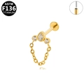 Golden F136 titanium stud earring with teardrop zircon and fine tassel chain - Teardrop Zirconia Chain Style-Gold (G23LAP517)