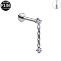 F136 titanium internally threaded labret stud with chain dangle and round zircon - Silver Chain Dangle (G23LAP506-S1208058)