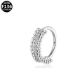 Silver ASTM F136 titanium triple layer nose ring with zircon stones and beaded edges - Triple Row Beaded Zircon Style (G23NR409-S1208)