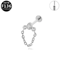 Titanium F136 labret stud featuring teardrop zircon and fine Cuban chain tassel - Teardrop Zirconia Chain Style-Silver (G23LAP517)
