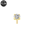 F136 titanium 4-prong labret stud head with clear zircon in a golden finish - Titanium Alloy / Round Gold 4mm (G23SP326-GCL04)