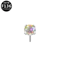 ASTM F136 titanium piercing stud with a four-prong set rainbow iridescent zircon gem - Titanium Alloy / Round AB Multicolor 4mm (G23SP326-SAB04)