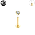 Labret de titanio ASTM F136 dorado con circonita redonda y cierre de presión seguro - Estilo Zirconia Redonda Dorada (G23LAP128-G100802)