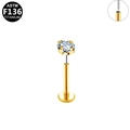 Piercing labret de titanio ASTM F136 dorado con una circonita transparente brillante - Estilo Zirconia Redonda Grande Dorada (G23LAP128-G100804)