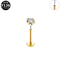 Piercing labret de titanio ASTM F136 dorado con circonita redonda y base plana - Estilo Zirconia Redonda Corta Dorada Gruesa (G23LAP128-G120602)