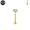 Labret de titanio ASTM F136 dorado con circonita redonda clara engastada en garras - Estilo Zirconia Redonda Larga Dorada Gruesa (G23LAP128-G121003)