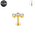 Piercing labret de titanio F136 dorado con tres brillantes circones marquise - Diseño de Tres Piedras Dorado (G23LAP512-G1208058)