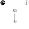 Piercing labret de titanio G23 con circonita redonda para oreja y labio - Estilo Zirconia Redonda Corta Plateada (G23LAP128-S100603)