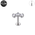 Piercing labret de titanio ASTM F136 con tres circonitas cúbicas redondas - Diseño de Tres Piedras Plateado (G23LAP512-S1208055)