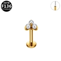 Piercing labret de titanio G23 con tres perlas blancas y acabado dorado para la oreja - Diseño de Tres Perlas Dorado (G23LAP513-G1208090)