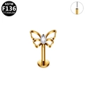 Gouden vlinder piercing van ASTM F136 titanium met een marquise geslepen kristal - Goud Witte Steen Vlinder Ontwerp (G23LAP514-GCL1208125)