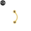 ASTM F136 titanium curved barbell piercing in gold finish for eyebrow or ear - 1.2x12x3mm / Gold