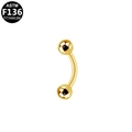 ASTM F136 titanium curved barbell piercing for eyebrow or ear in gold finish - Gauge 1.6x8x4 / Gold