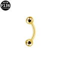 Curved golden ASTM F136 titanium barbell piercing with polished ball ends - Gauge 1.6x10x4 / Gold