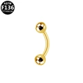 Classic golden ASTM F136 titanium curved barbell piercing for eyebrow and ear - Gauge 1.6x12x4 / Gold