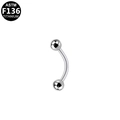Classic silver F136 titanium curved barbell piercing for eyebrow and navel - 1.2x10x3mm / Silver