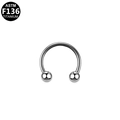Polished silver ASTM F136 titanium horseshoe ring with two removable ball closures - Silver Style (S120804) / Silver