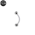Polished ASTM F136 titanium curved barbell piercing for eyebrow or belly in silver finish - 1.2x12x3mm / Silver