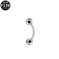 Silver curved barbell piercing made of ASTM F136 titanium for eyebrow and navel - Gauge 1.6x6x3 / Silver