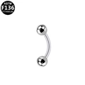 Polished ASTM F136 titanium curved barbell piercing jewelry with silver metal beads - Gauge 1.6x8x4 / Silver