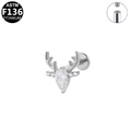 Pendiente de asta de reno en titanio ASTM F136 con circonita blanca de pera - Estilo De Cabeza De Reno Plateada Con Circonita (G23LAI406-S1208125)