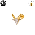Piercing de alce en titanio dorado con circón de lágrima y rosca interna para oreja - Estilo De Cabeza De Reno Dorada Con Circonita (G23LAI406-G1208130)