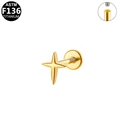 Gouden titanium piercing met vierpuntige ster en interne schroefdraad voor de lip - Gouden Vierpuntige Ster Stijl (G23LAI442-G1208058)