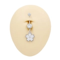 Stainless steel navel piercing ring with cherry blossom floral pendant and crystals - White Clear Cherry Blossom (BR25022701-8)