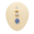 Detailed macro view of silver navel ring featuring a blue mermaid tail enamel pendant - Blue Mermaid Tail Oval Tag (BR25022701-1)