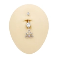 Macro detail of a lotus flower dangle belly ring with pink rhinestone on silicone navel model - Lotus Pink Rhinestone (BR25022701-3)