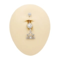 Detail of stainless steel belly ring with white zircon and lotus flower pendant - Silver Hollow Lotus (BR25022701-2)