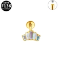 Golden titanium fan-shaped flat back labret stud with iridescent rectangle stones - Gold Multi-color Fan Shape (G23LAI182-GCL1208165)