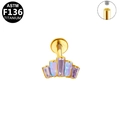 Internal threaded G23 titanium lip stud with fan-shaped purple opal stone inlay - Gold Purple Fan Shape (G23LAI182-GP1208165)
