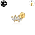 Stud de labret en titane ASTM F136 à filetage interne et couronne de zircons marquise - Style Éventail Marquise Doré (G23LAI380-G1208103)