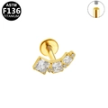 Golden titanium threadless jewelry with curved square and round clear zircons - Gold Six-Stone Curved Shape (G23LAI185-G1208100)