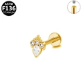 Piercing labret en titane F136 doré avec filetage interne et couronne de zircons poire - Style Couronne Goutte d'Eau Dorée (G23LAI183-G1208100)