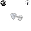 G23 titanium heart labret stud with three cubic zirconia and internal threading - Silver Heart Shape 3-Gem Style (G23LAI143-S1208065)