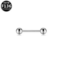Piercing barbell en titane ASTM F136 avec double billes pour langue ou industriel - Argent (1.2x6x3mm)