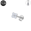 ASTM F136 titanium stud earring with four-stone zircon flower cluster and internal thread - Silver Clover Shape Style (G23LAI216-S1208080)