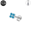 G23 titanium labret stud with four blue zircon stones and internal thread design - Sky Blue 4-Gem Flower Style (G23LAI216-SBL1208056)